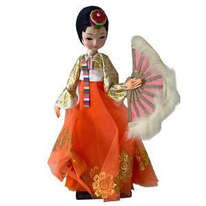 Korean Traditional Hanbok Doll With Fan - Exquisite Collectible In Vibrant Color